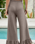 Solid Ruffle Wide Leg High Waist Pants