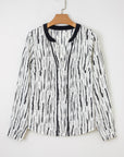 Abstract V-Neck Long Sleeve Blouse