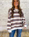Rose Stripe Crew Neck Pullover Sweatshirt