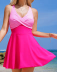 Colorblock Crisscross Straps Tie Back Flared Swimsuit
