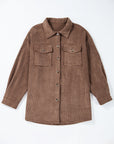 Solid Corduroy Button-Up Pocketed Shacket