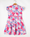 Floral Ric-Rac Flutter Sleeve V-Neck Dress