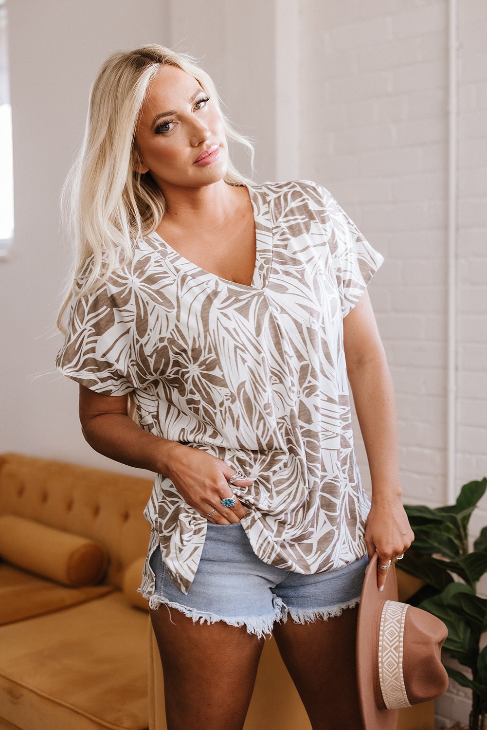 Karter Floral V Neck Short Sleeve Loose Fit Blouse