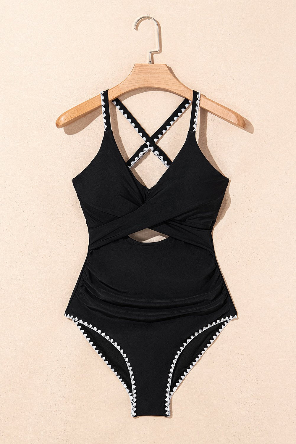 Colorblock Ric-Rac Trim Cutout Swimsuit