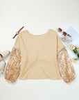 Sequin Patchwork Sleeve Open Back Top