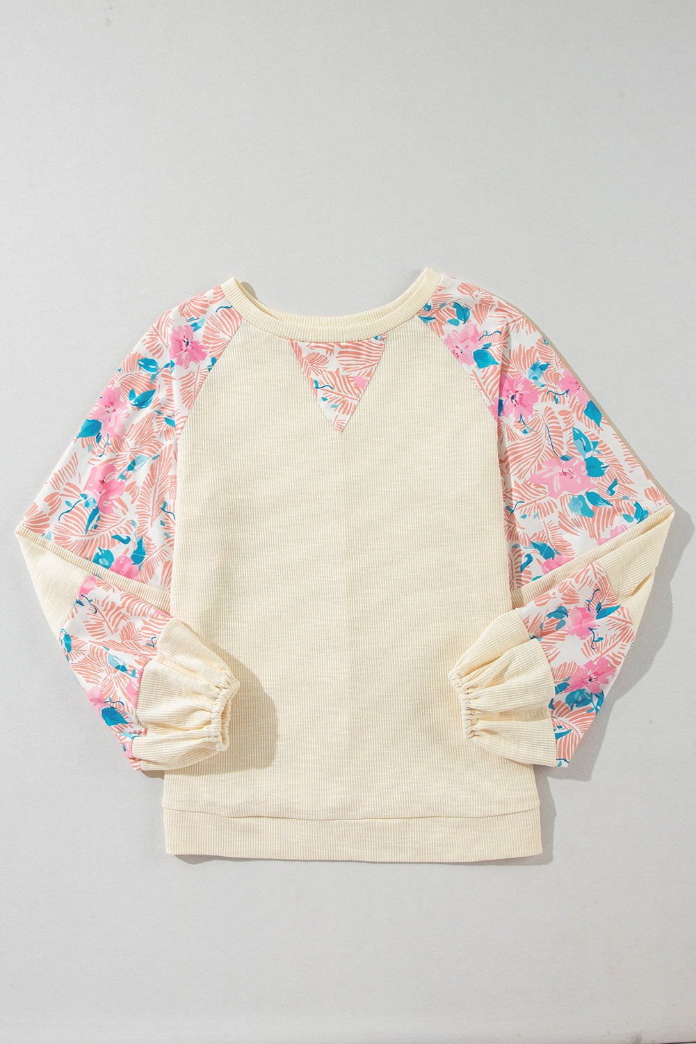 Floral Patchwork Balloon Sleeve Textured Blouse