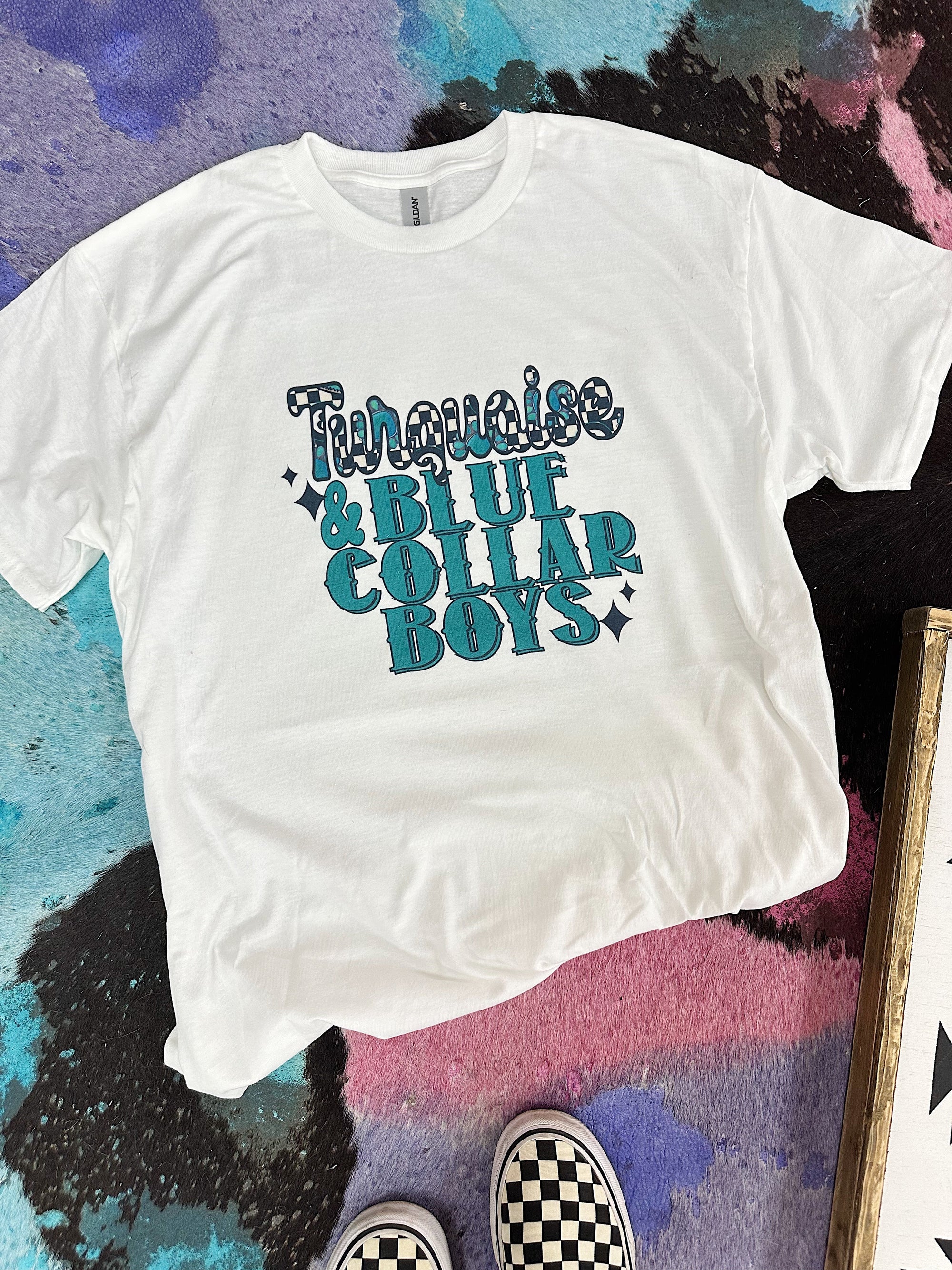 Turquoise &amp; Blue Collar TEE or CREWNECK