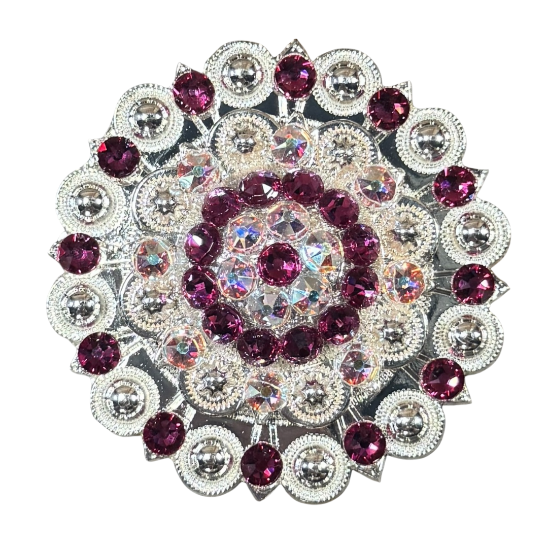 Bright Silver Fuchsia - AB Crystal Conchos - Sizes from 1"- 3" and Buckles