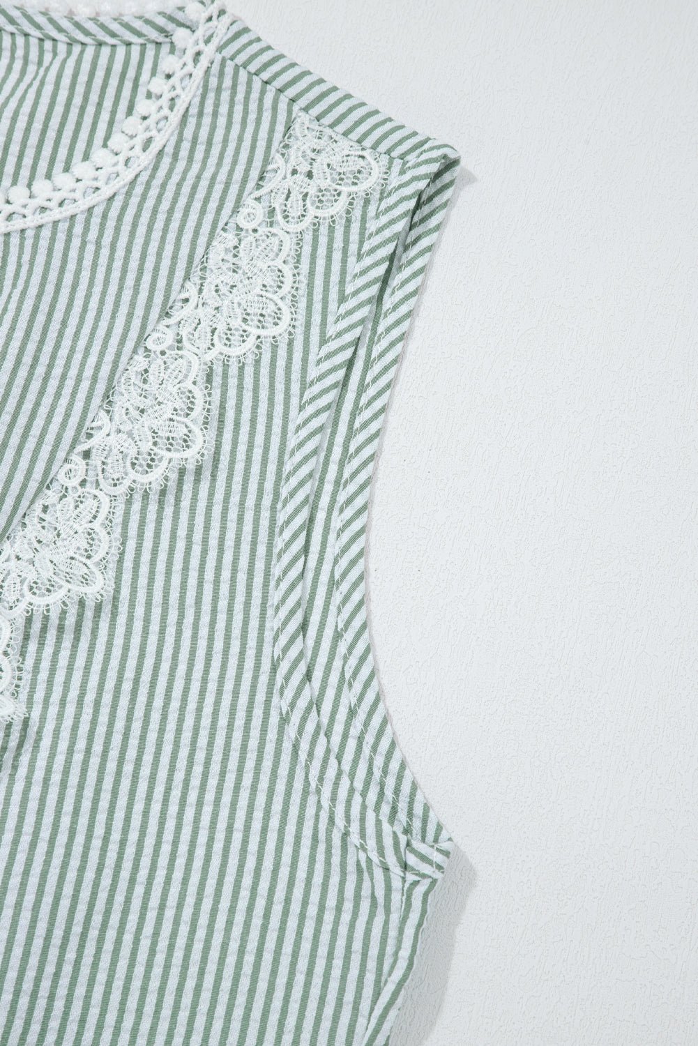 Meredith Stripe Lace Patchwork Crew Neck Tank Top