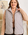 Plus Size Stripe Quilted Snap Button Vest