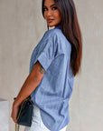 Denim Turn-Down Collar Short Sleeve Shirt