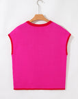 Contrast Trim Crewneck Short Sleeve Sweater