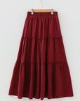 Solid Frilled Tiered Drawstring Waist Maxi Skirt