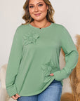 Plus Size Floral Applique Mineral Wash Long Sleeve Top