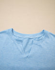 Solid V-Neck Raw Hem Long Sleeve Top