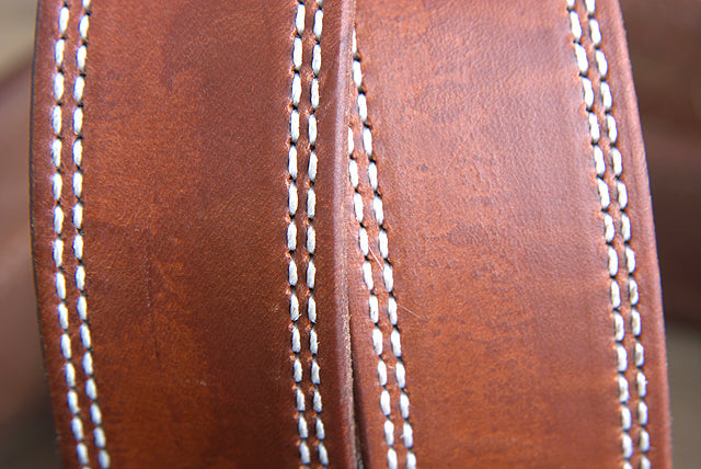 32 Inch 3D Brown Mens Leather Stitched Basic Belt Brass Buckle