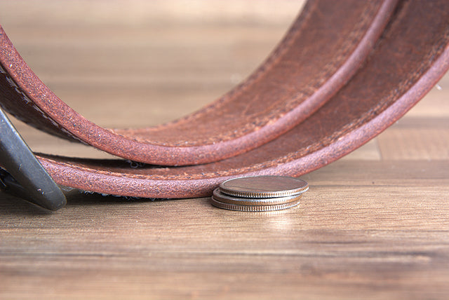 34 Inch 3D Brown Mens Leather Stitched Basic Belt Brass Buckle