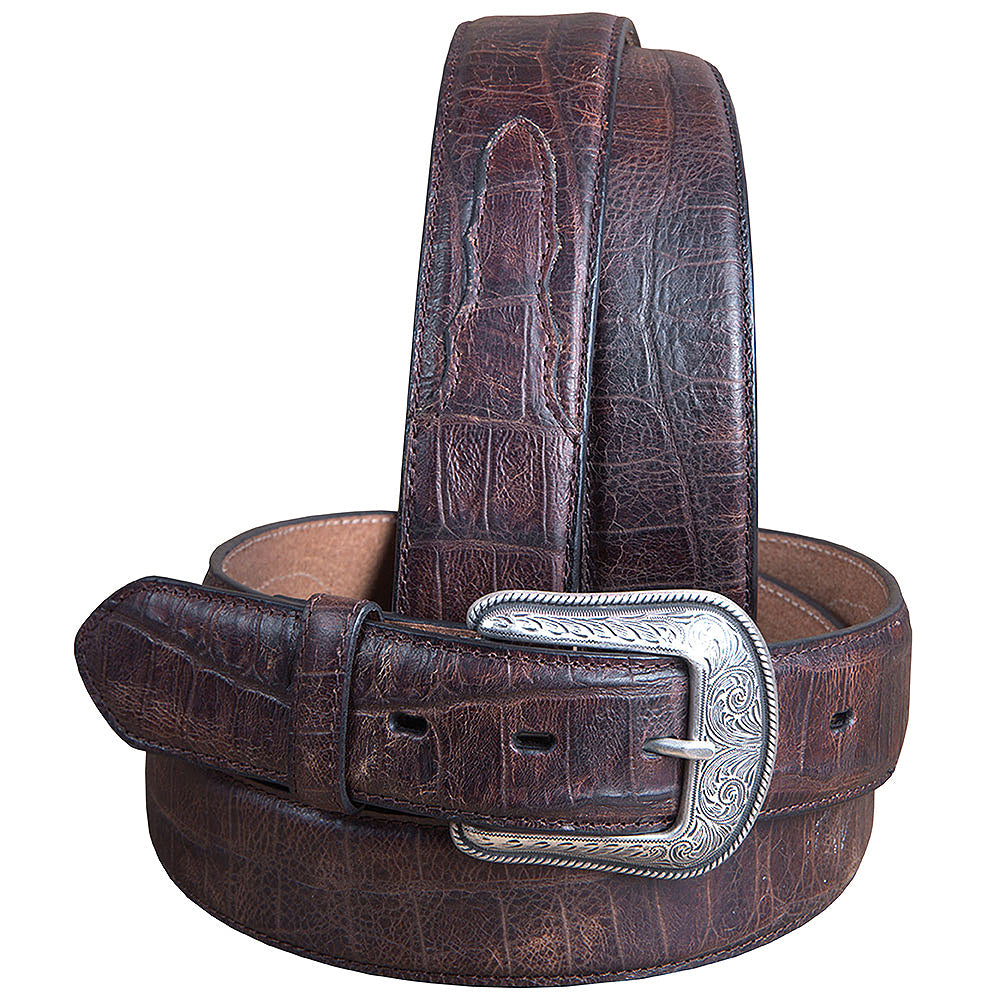 M&amp;F Western Men's Brown Croc Print Leather Belt Silver Buckle (1.5" Width)