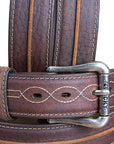 3D Men's Distressed Full-Grain Leather Belt With Antique Silver Roller Buckle