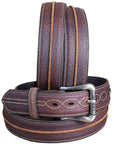 3D Men's Distressed Full-Grain Leather Belt With Antique Silver Roller Buckle