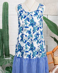 Floral Stripe Patchwork Sleeveless Ruffle Hem Dress