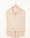 Textured Half-Zip Top & Drawstring Shorts Set