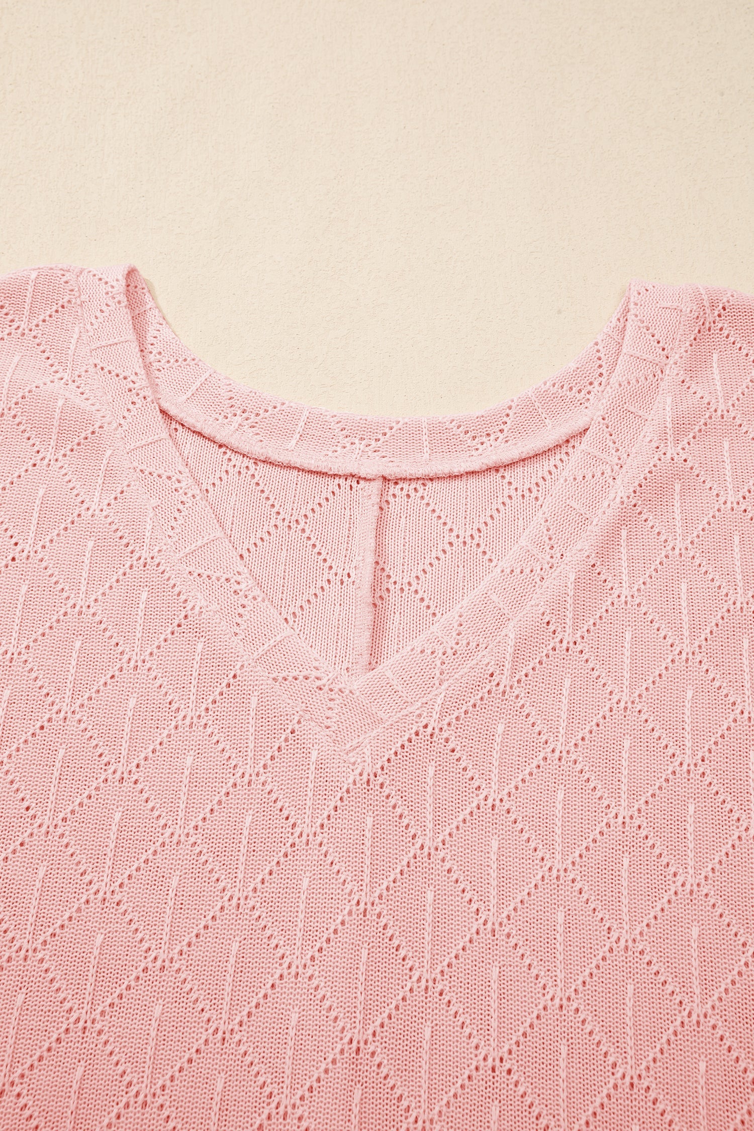 Plus Size Rhombus Pointelle Knit V-Neck Top