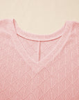 Plus Size Rhombus Pointelle Knit V-Neck Top