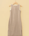 Stripe Tie V-Neck Sleeveless Midi Dress