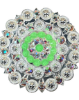 Bright Silver Neon Green - AB Crystal Conchos - Sizes from 1"- 3" and Buckles