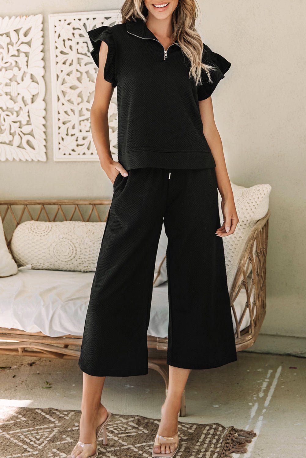Alyssa Textured Flutter Sleeve Top