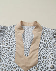 Leopard Colorblock Patchwork V-Neck Cap Sleeve Blouse