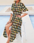 Baha Ranch Vintage Cowboy Collage Western Shirt Dress Duster