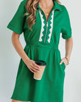 Geometric Patchwork Half-Zip Elastic Waist Dress