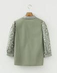 Floral Patchwork Contrast V-Neck Puff Sleeve Blouse