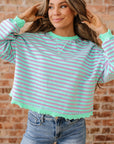 Stripe Reverse Seam Contrast Trim Sweatshirt