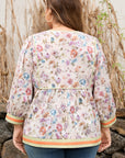 Plus Size Floral Stripe Contrast Trim Babydoll Blouse