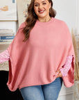 Plus Size Ribbed Knit Crewneck Poncho Sweater