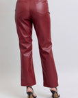 Faux Leather Tummy Control High Waisted Straight: Red
