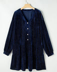 Plus Size Textured Velvet Buttoned Tiered Dress