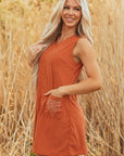 Western Corduroy Embroidered Patch Pocket Mini Dress