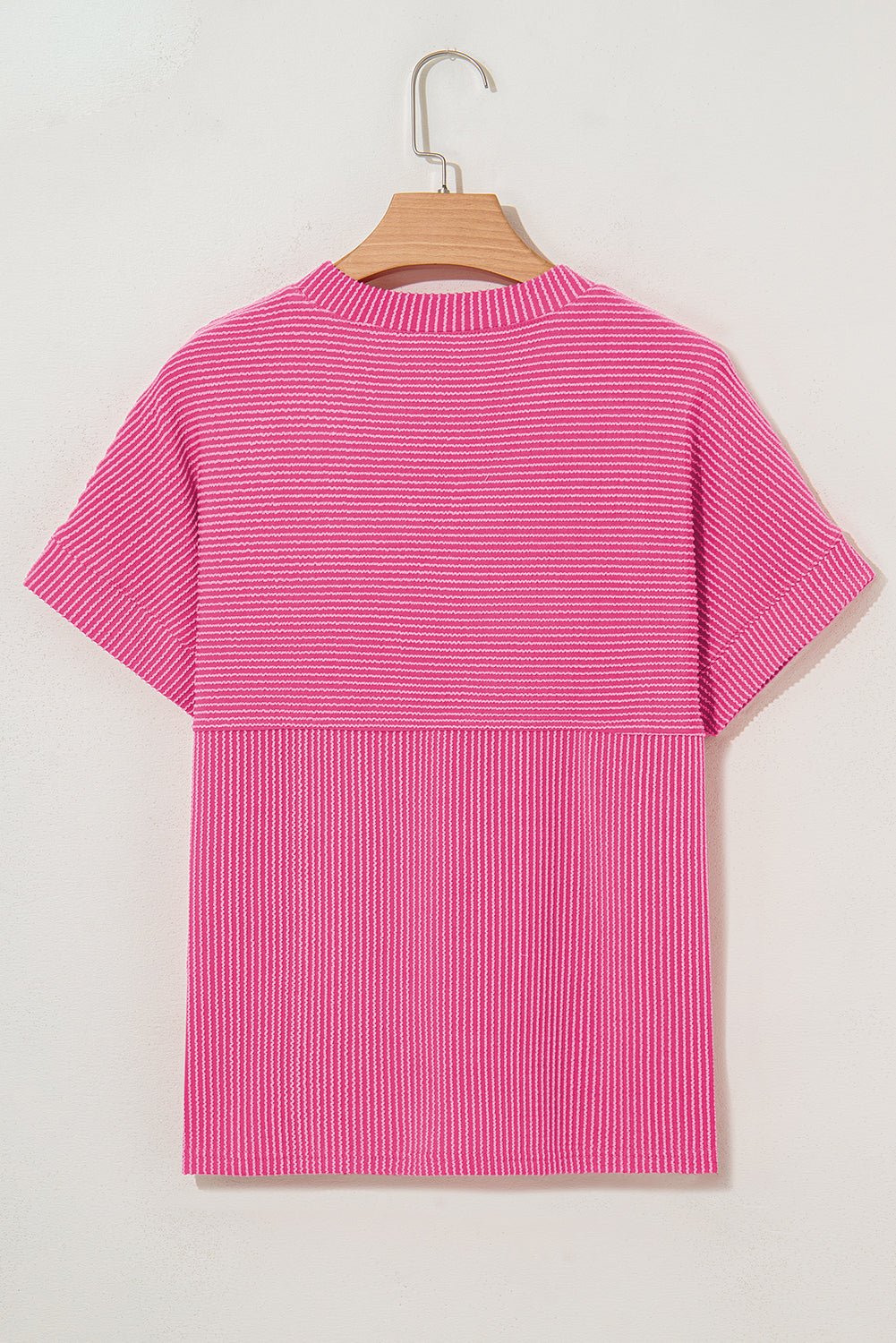 Solid Corded Knit Mock Neck T-Shirt