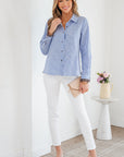 Stripe Leopard Ruffle Long Sleeve Buttoned Shirt