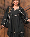 Plus Size Leopard Contrast Trim Tie-Neck Mini Dress