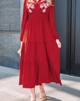 Floral Embroidered Long Sleeve Tiered Maxi Dress