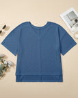 Plus Size Rhombus Pointelle Knit V-Neck Top