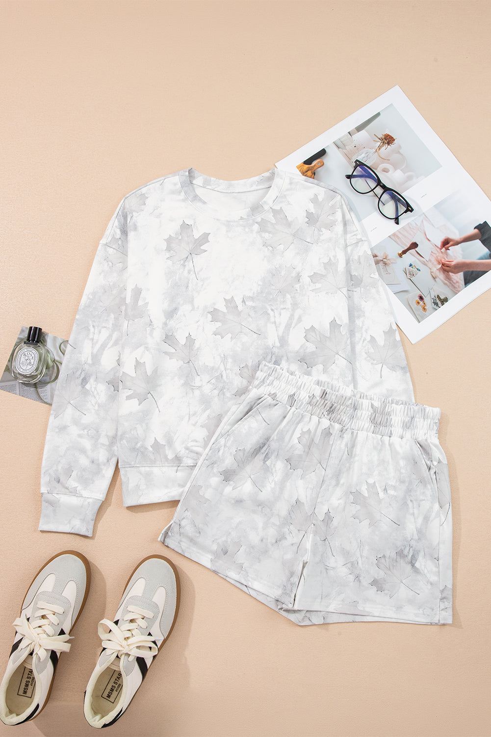 Camo Abstract Top and Elastic Waist Short Set