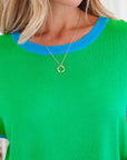 Contrast Trim Crewneck Short Sleeve Sweater