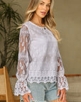 Tassa Mesh Flounce Sleeve Blouse
