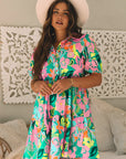 Floral Puff Sleeve Buttoned Collar Babydoll Dress